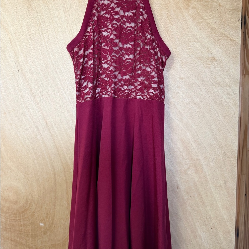 SHEIN Burgundy Halter Neck Lace Bodice Dress NWOT